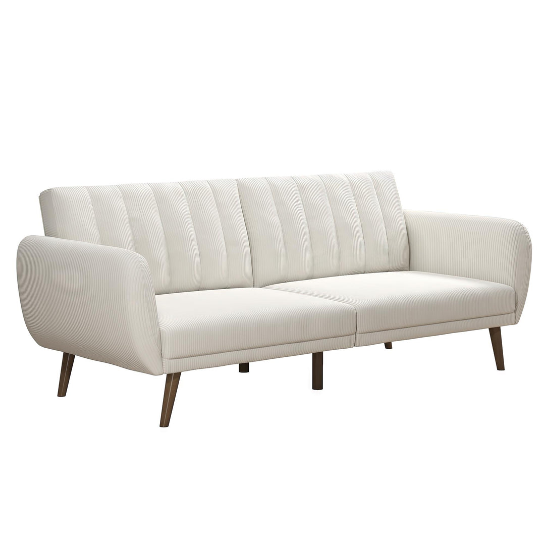 Brittany Futon with Vertical Channel Tufting and Curved Armrests - Ivory