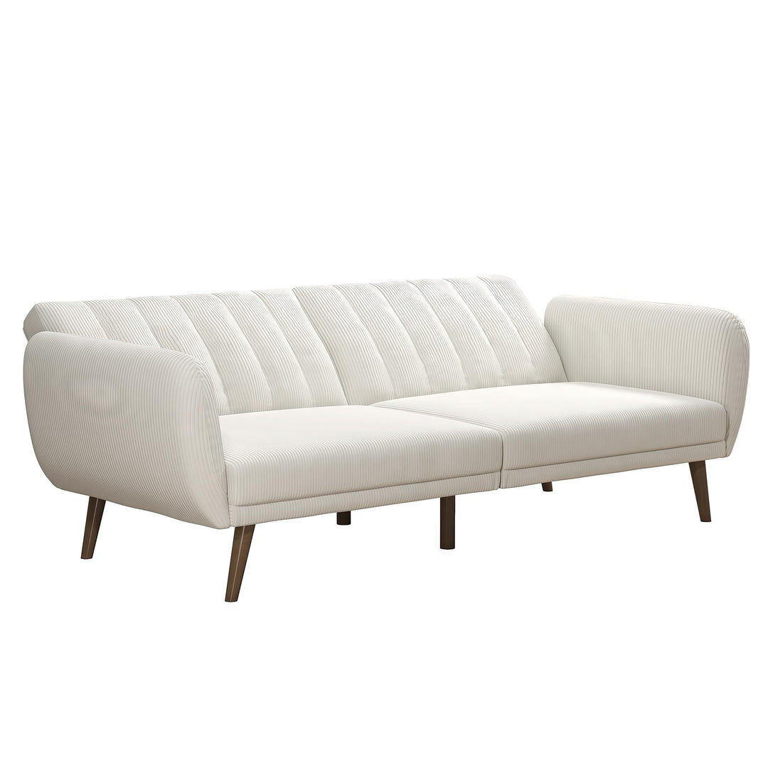 Brittany Futon with Vertical Channel Tufting and Curved Armrests - Ivory