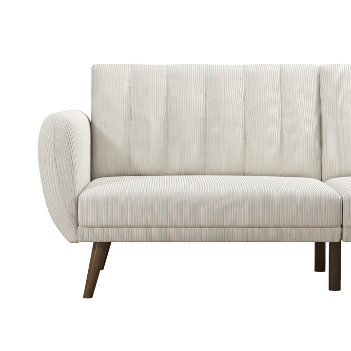 Brittany Futon with Vertical Channel Tufting and Curved Armrests - Ivory