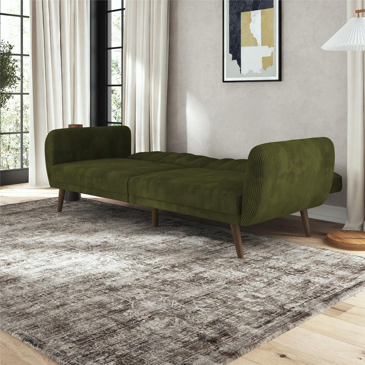 Brittany Futon with Vertical Channel Tufting and Curved Armrests - Sage Green