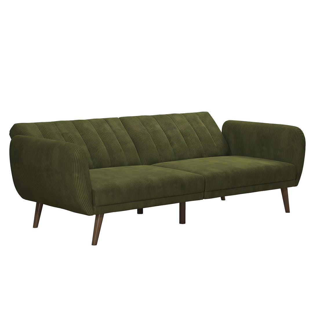 Brittany Futon with Vertical Channel Tufting and Curved Armrests - Sage Green