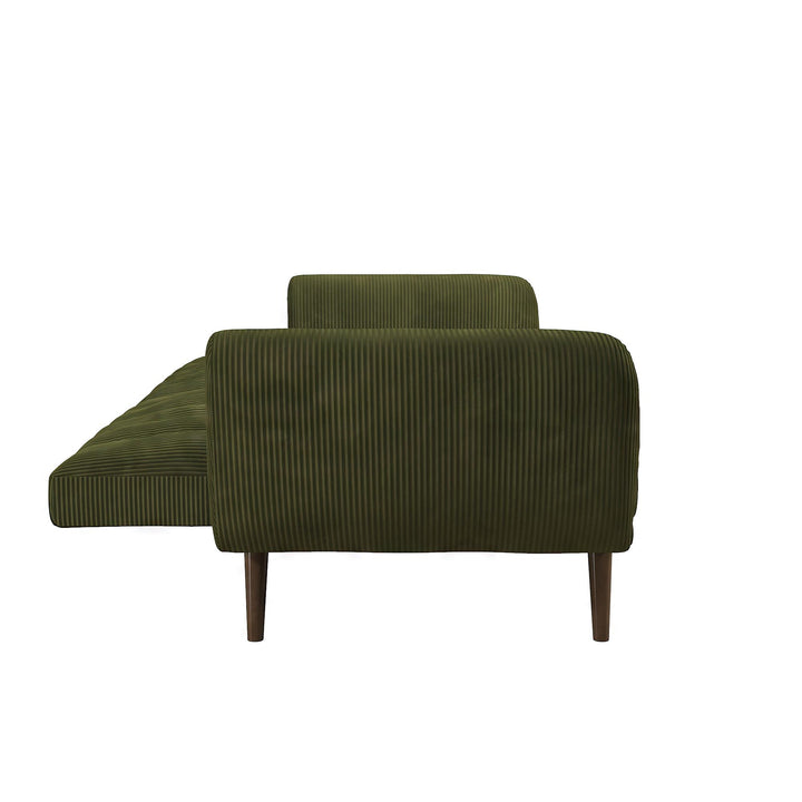 Brittany Futon with Vertical Channel Tufting and Curved Armrests - Sage Green