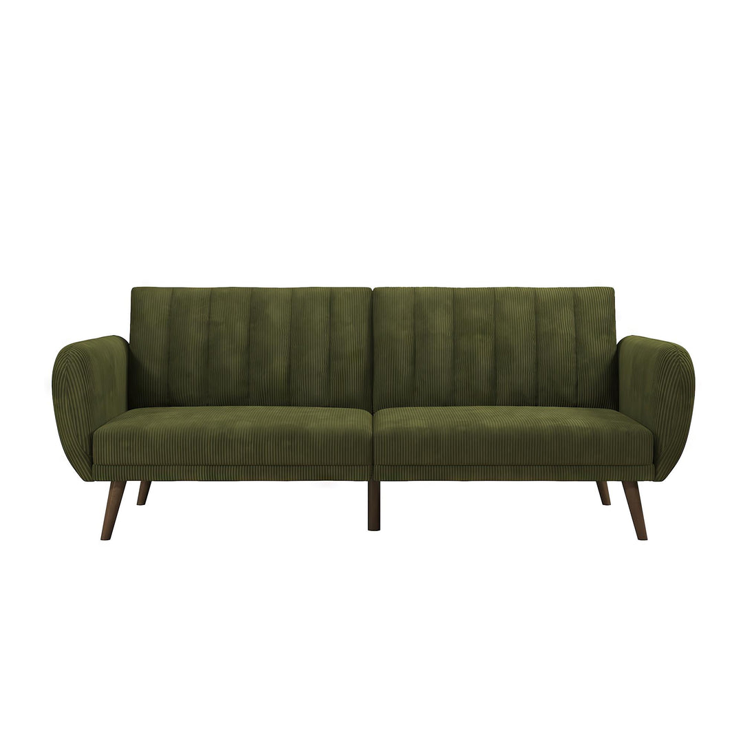 Brittany Futon with Vertical Channel Tufting and Curved Armrests - Sage Green