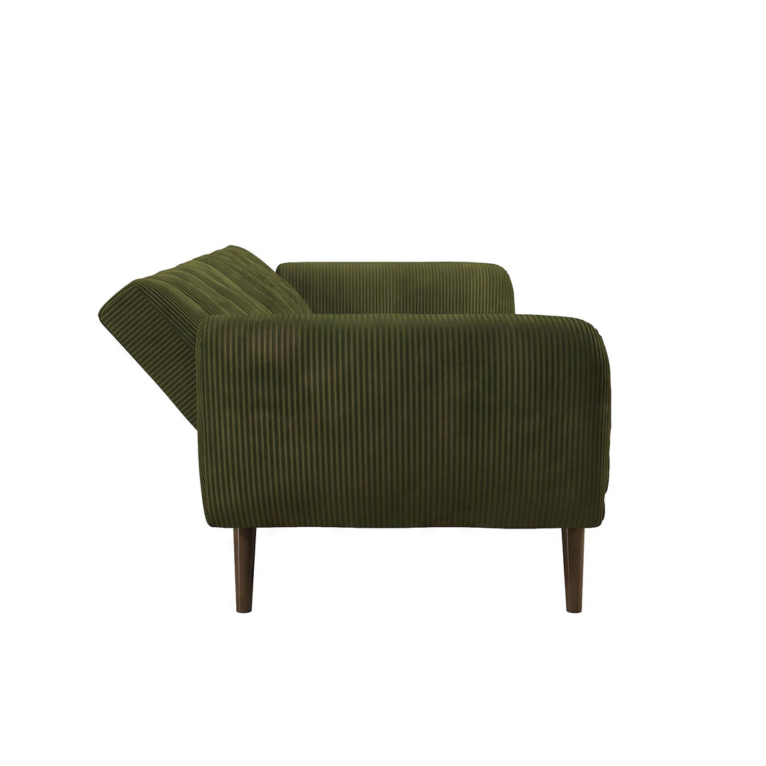 Brittany Futon with Vertical Channel Tufting and Curved Armrests - Sage Green