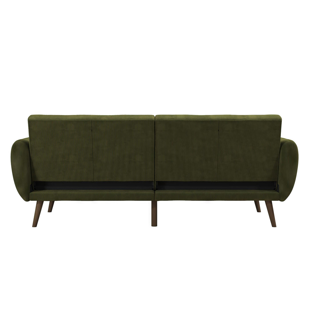 Brittany Futon with Vertical Channel Tufting and Curved Armrests - Sage Green