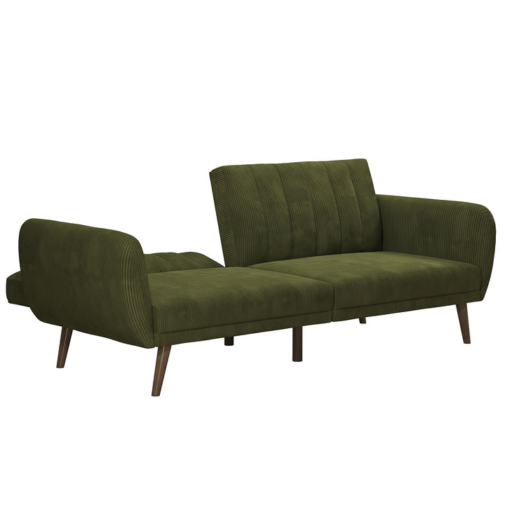 Brittany Futon with Vertical Channel Tufting and Curved Armrests - Sage Green