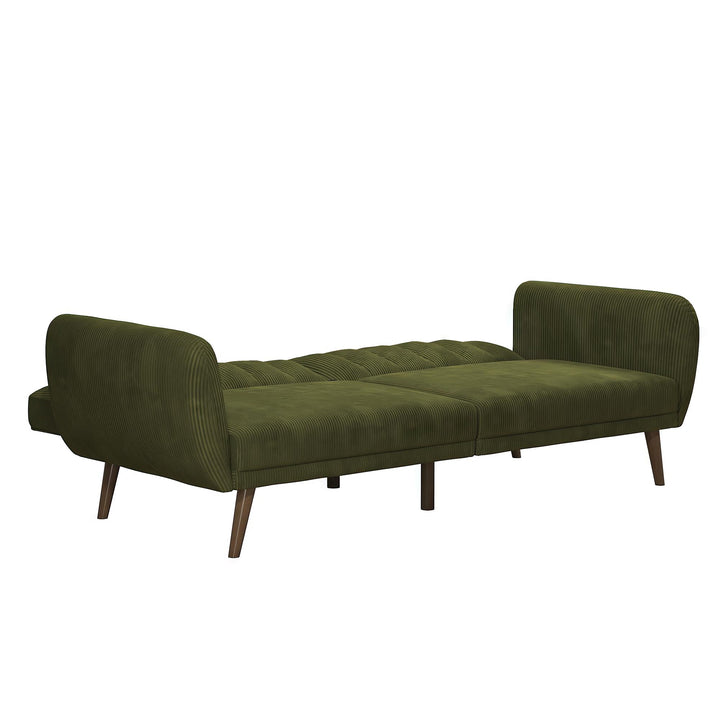 Brittany Futon with Vertical Channel Tufting and Curved Armrests - Sage Green