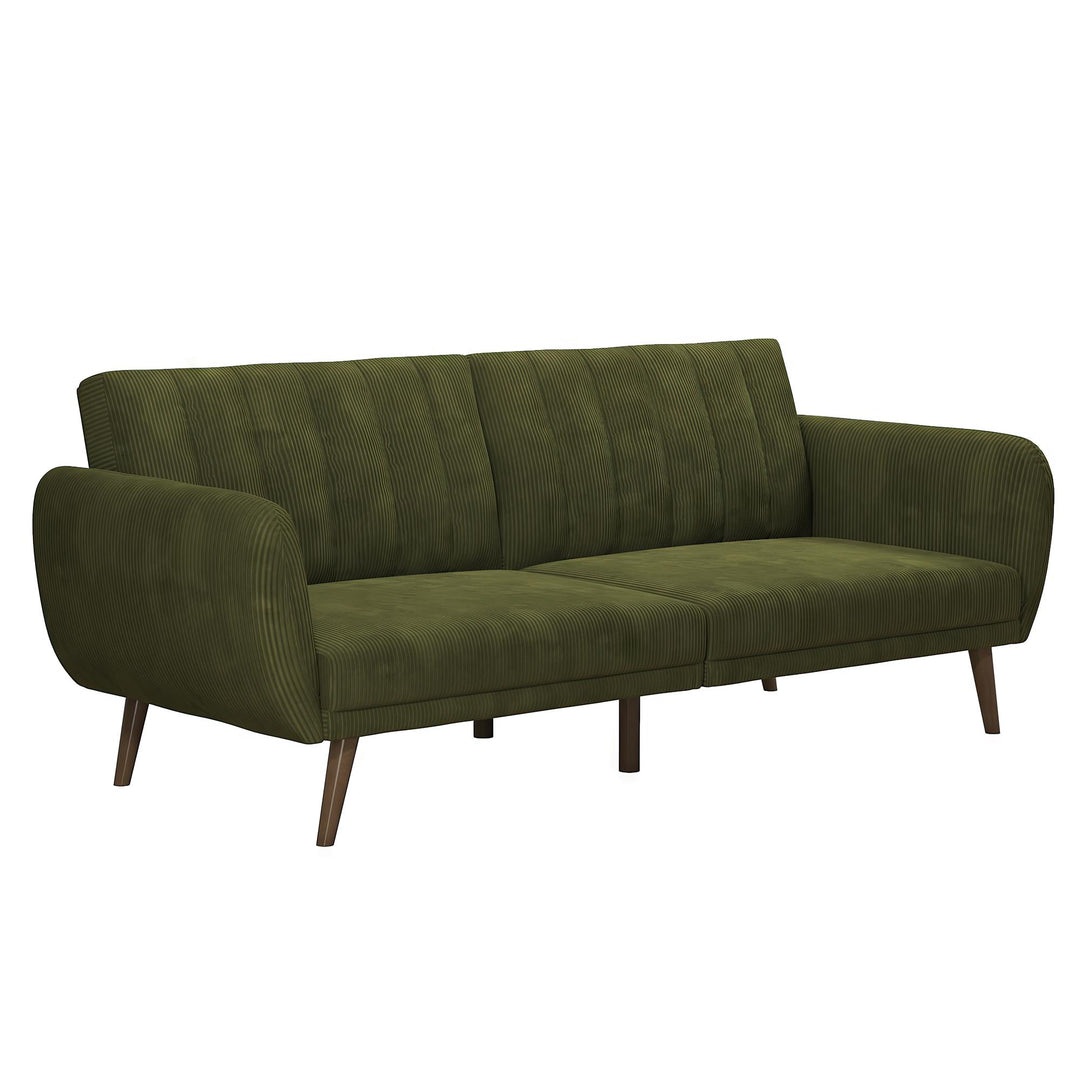 Brittany Futon with Vertical Channel Tufting and Curved Armrests - Sage Green