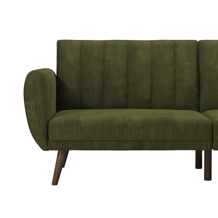 Brittany Futon with Vertical Channel Tufting and Curved Armrests - Sage Green