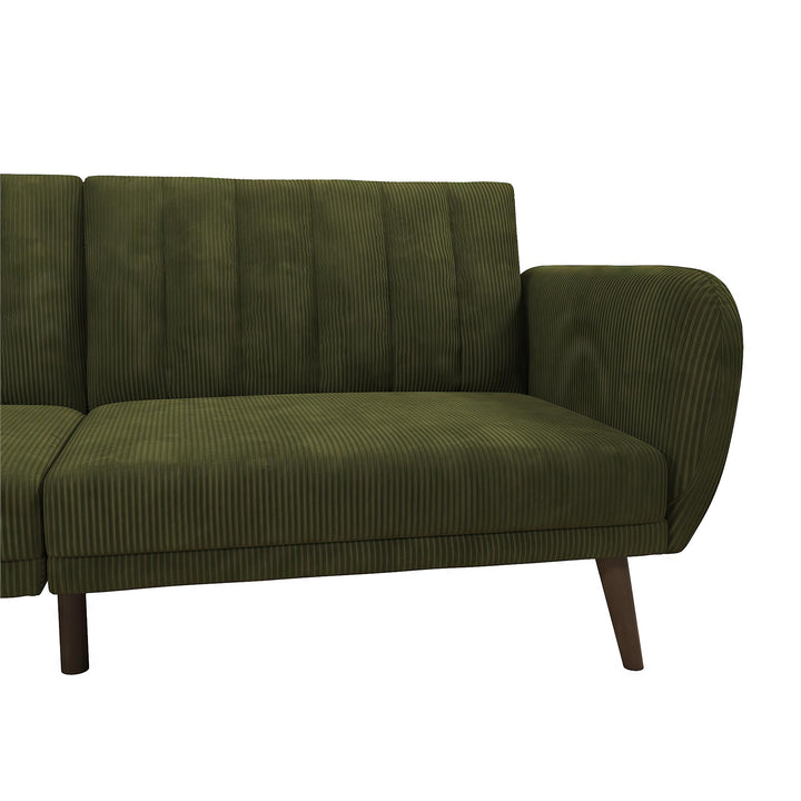 Brittany Futon with Vertical Channel Tufting and Curved Armrests - Sage Green