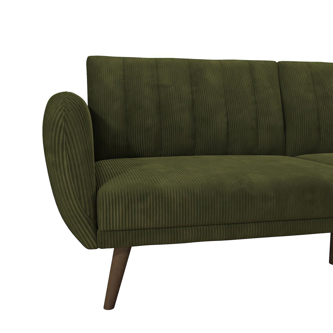 Brittany Futon with Vertical Channel Tufting and Curved Armrests - Sage Green