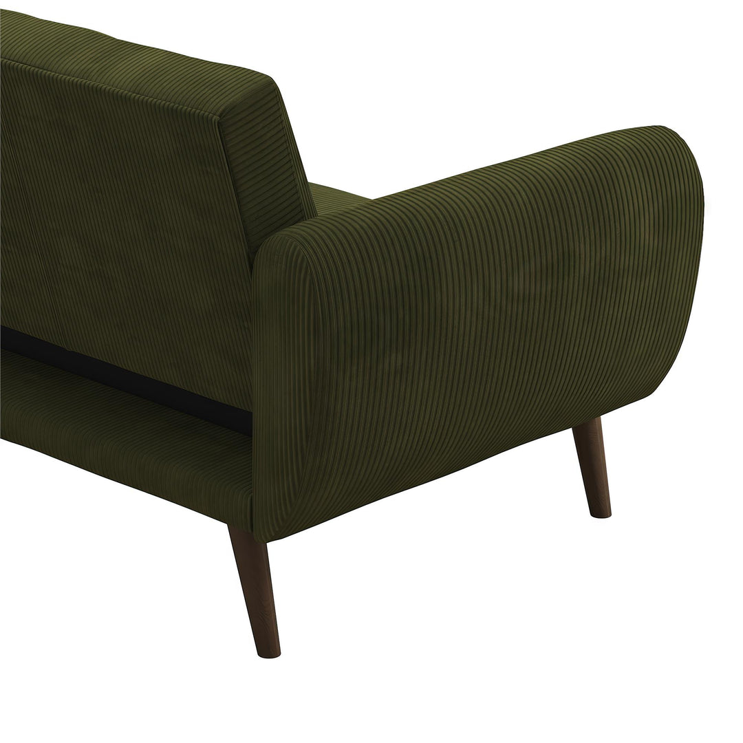 Brittany Futon with Vertical Channel Tufting and Curved Armrests - Sage Green