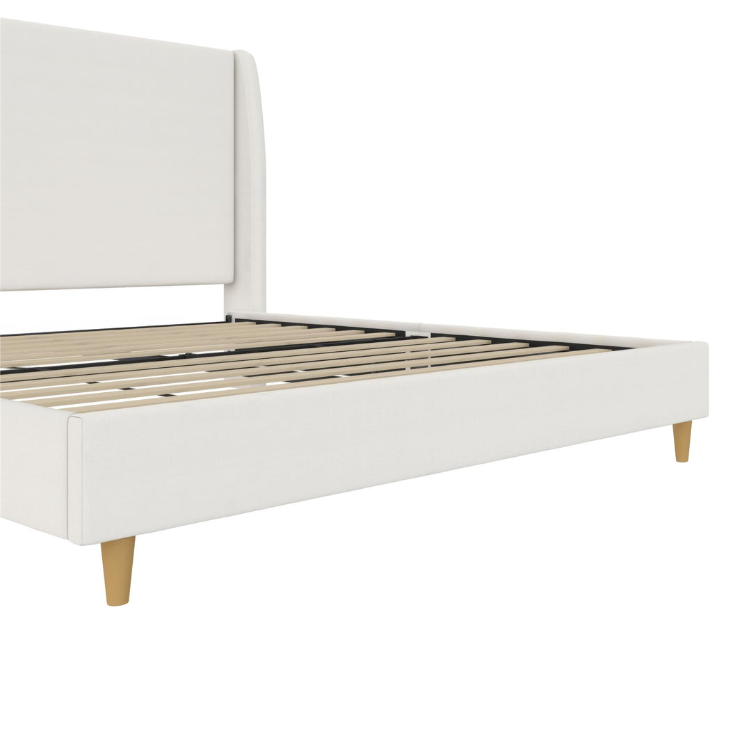 Tess Upholstered Bed with Wingback Headboard - Ivory Linen - King