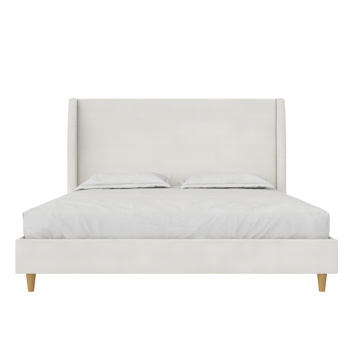 Tess Upholstered Bed with Wingback Headboard - Ivory Linen - King