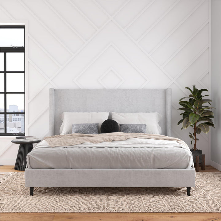 Eveline Upholstered Wingback Bed - Light Gray - King