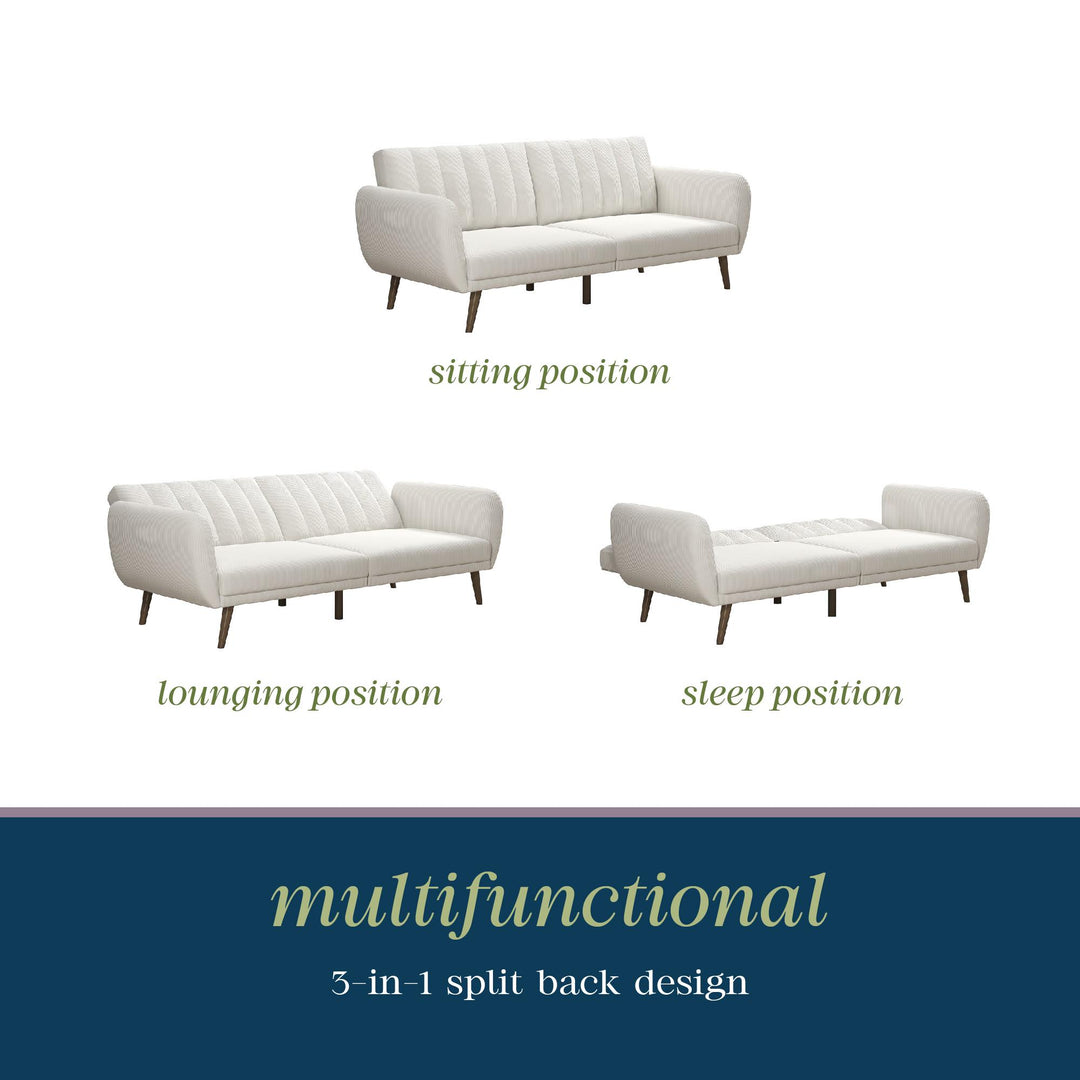 Brittany Futon with Vertical Channel Tufting and Curved Armrests - Ivory