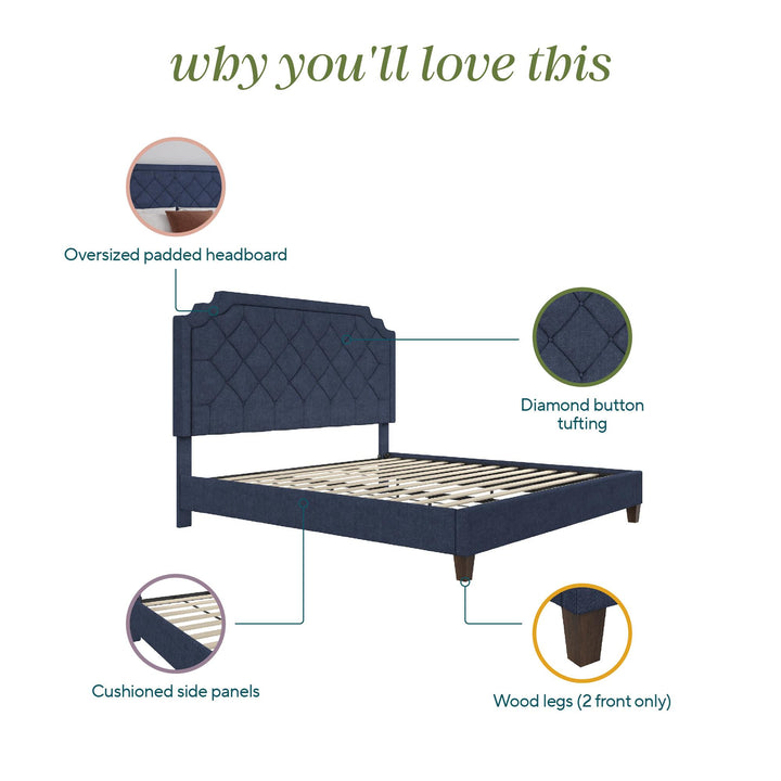 Eloise Chenille Upholstered Platform Bed - Navy - King