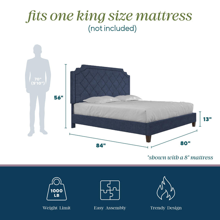 Eloise Chenille Upholstered Platform Bed - Navy - King