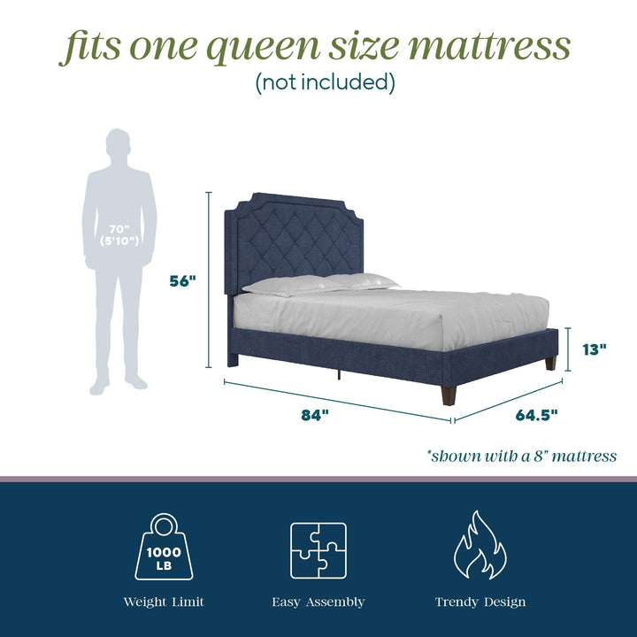 Eloise Chenille Upholstered Platform Bed - Navy - Queen