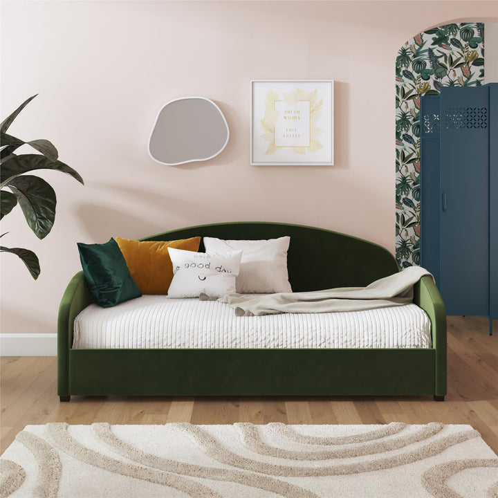 Moon Velvet Upholstered Daybed with Rounded Headboard - Olive Green - Twin