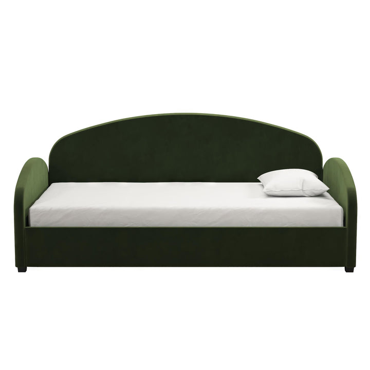 Moon Velvet Upholstered Daybed with Rounded Headboard - Olive Green - Twin