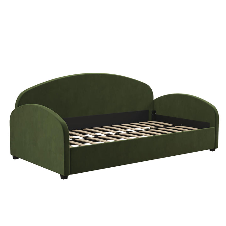 Moon Velvet Upholstered Daybed with Rounded Headboard - Olive Green - Twin