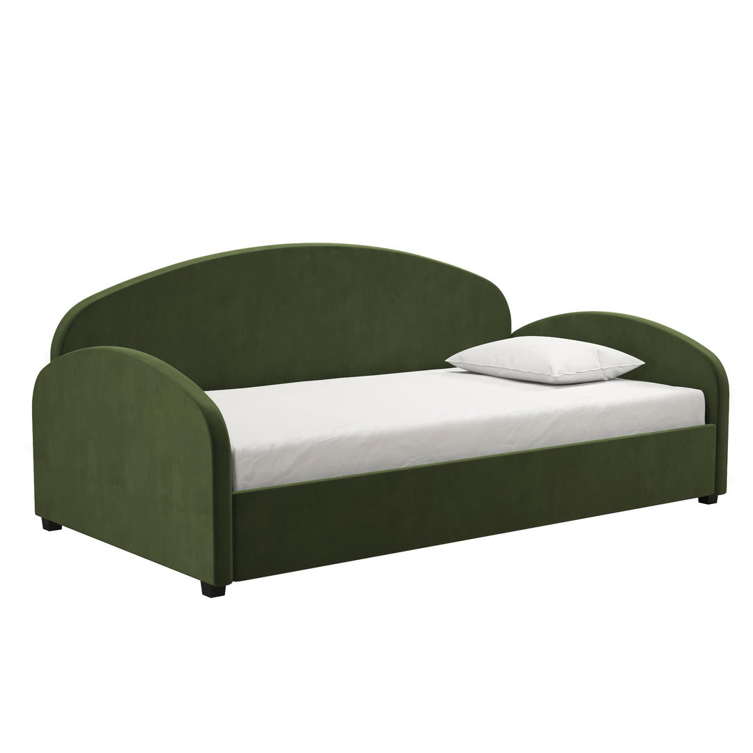 Moon Velvet Upholstered Daybed with Rounded Headboard - Olive Green - Twin