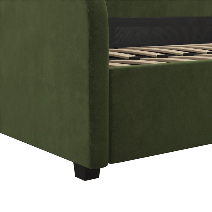 Moon Velvet Upholstered Daybed with Rounded Headboard - Olive Green - Twin