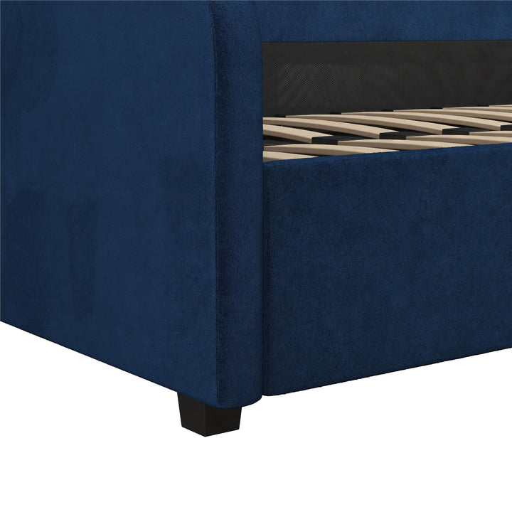 Moon Velvet Upholstered Daybed with Rounded Headboard - Blue - Twin