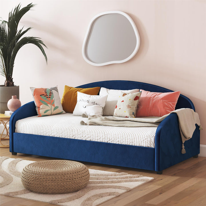 Moon Velvet Upholstered Daybed with Rounded Headboard - Blue - Twin