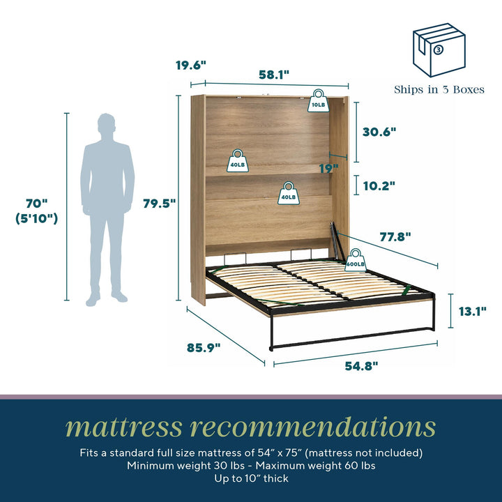 Holly Hills Murphy Wall Bed - Light Oak - Full