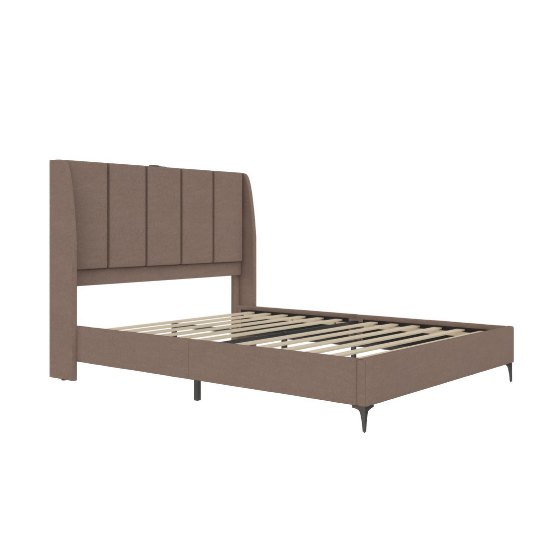 Lamora Upholstered Wingback Bed with USB Port - Taupe - Queen