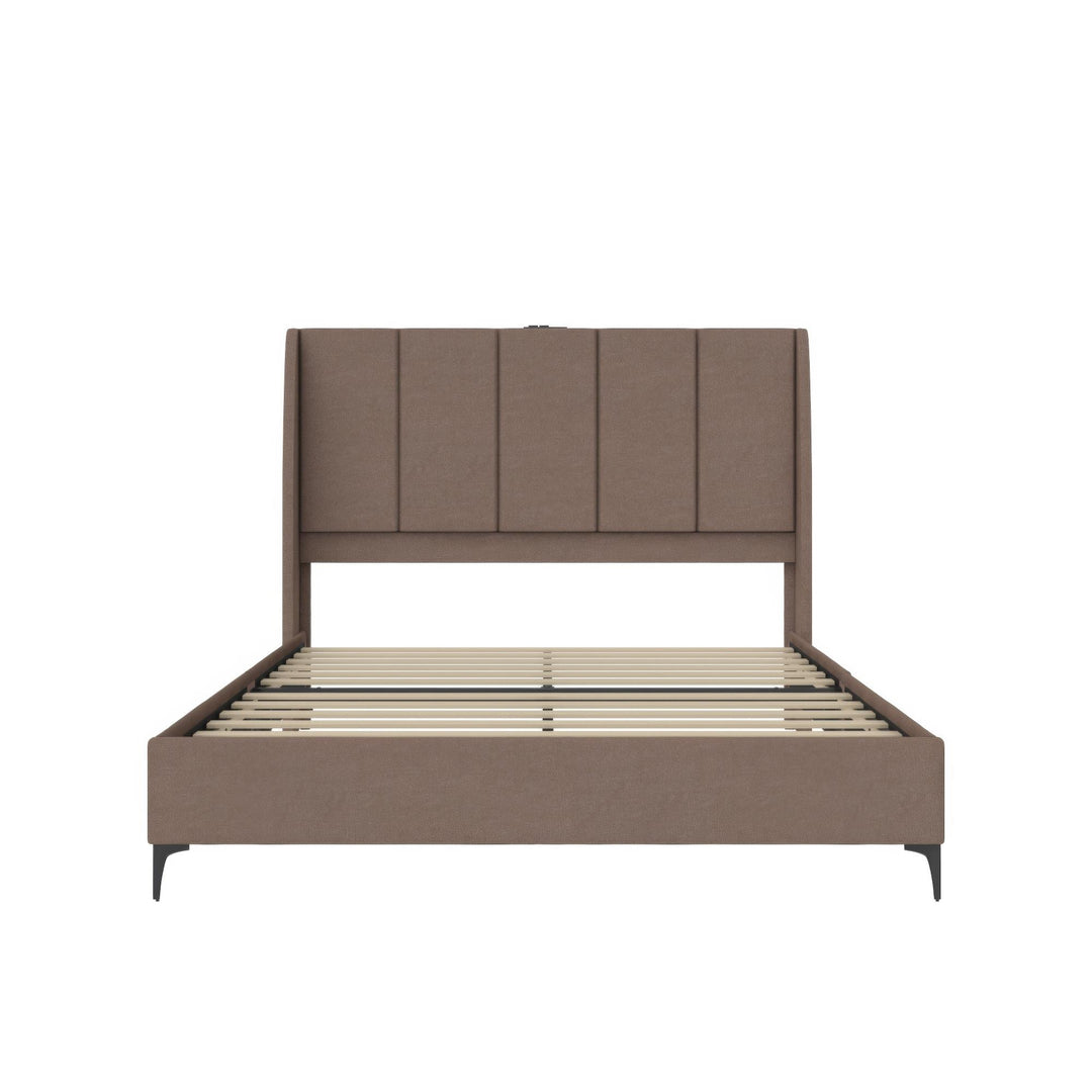 Lamora Upholstered Wingback Bed with USB Port - Taupe - Queen