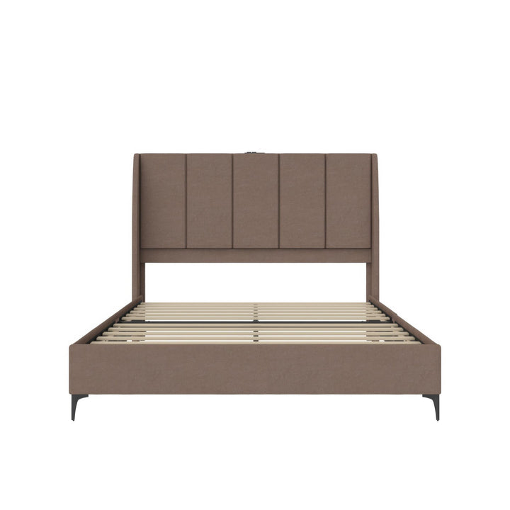 Lamora Upholstered Wingback Bed with USB Port - Taupe - Queen