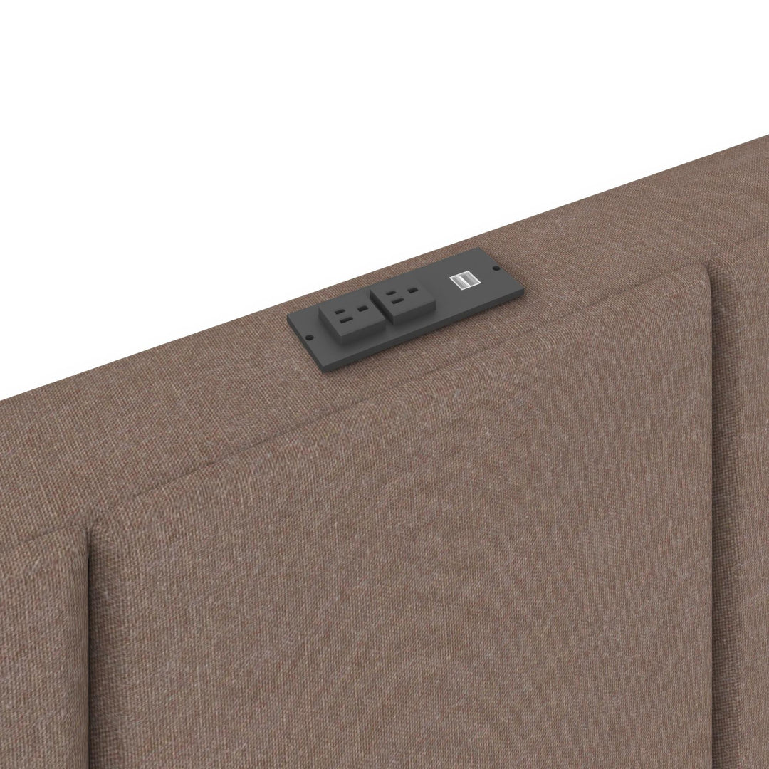 Lamora Upholstered Wingback Bed with USB Port - Taupe - King