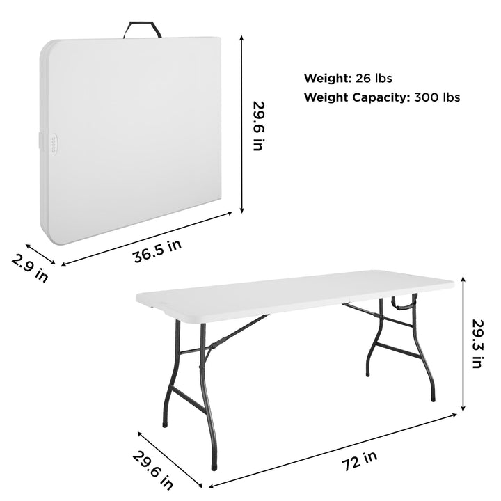 6 ft Fold-in-Half Banquet Folding Table with Handle - White - 6’ FIH