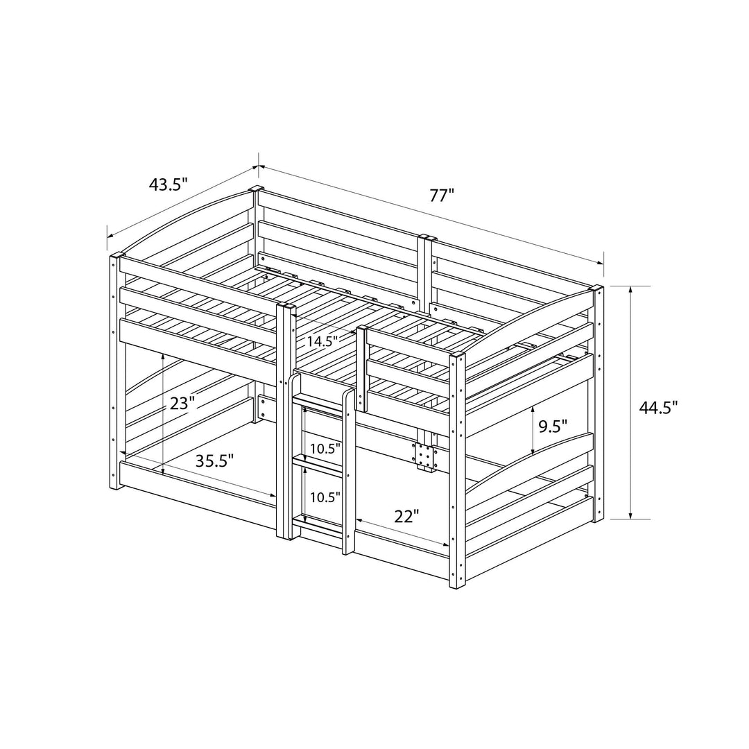 Birley Low Wood Bunk Bed with Integrated Ladder - White - Twin-Over-Twin