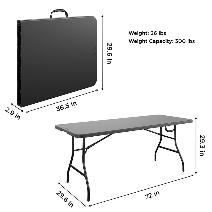 6 ft Fold-in-Half Banquet Folding Table with Handle - Black - 6’ FIH