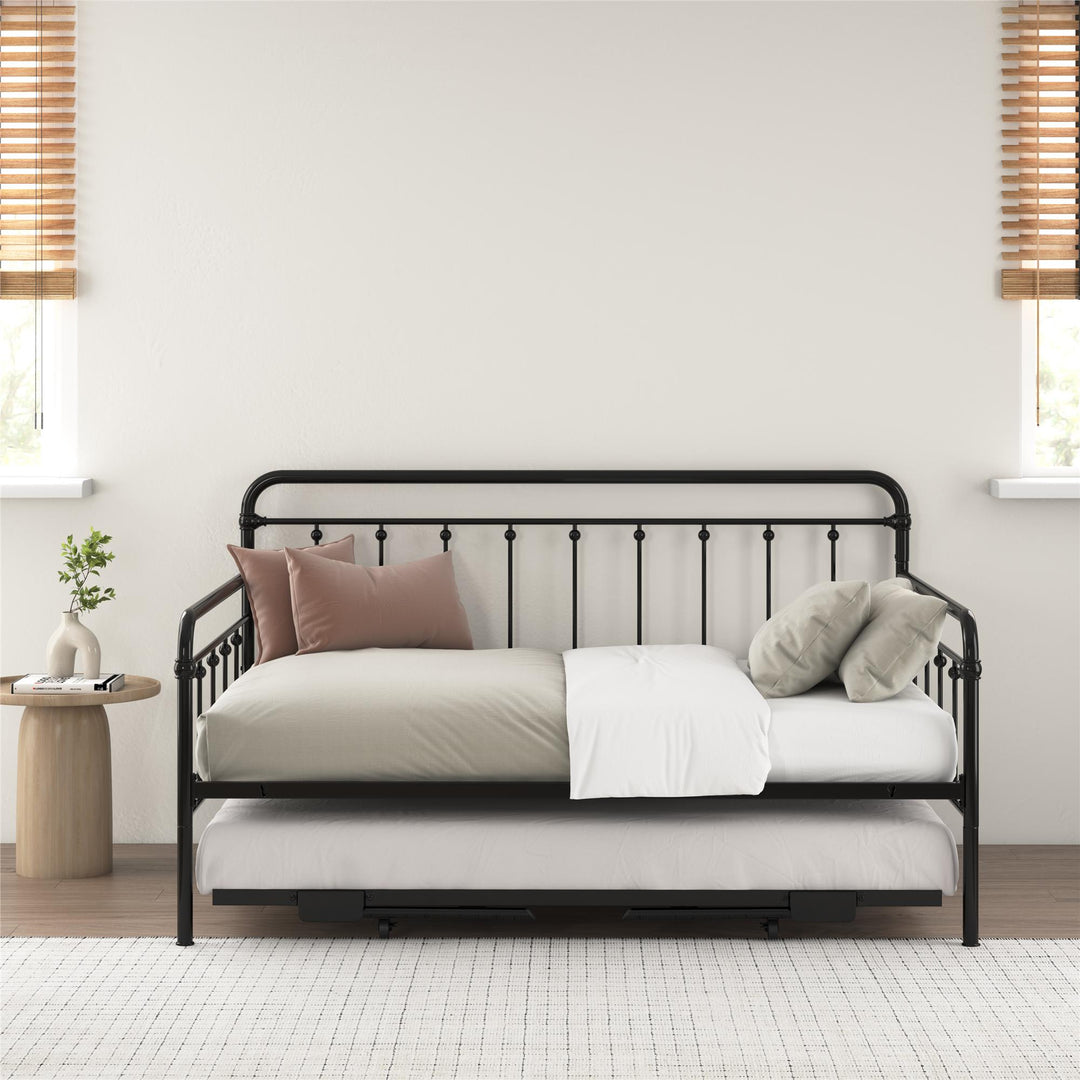 Locky Metal Daybed with Pop Up Trundle Bed - Black - Full