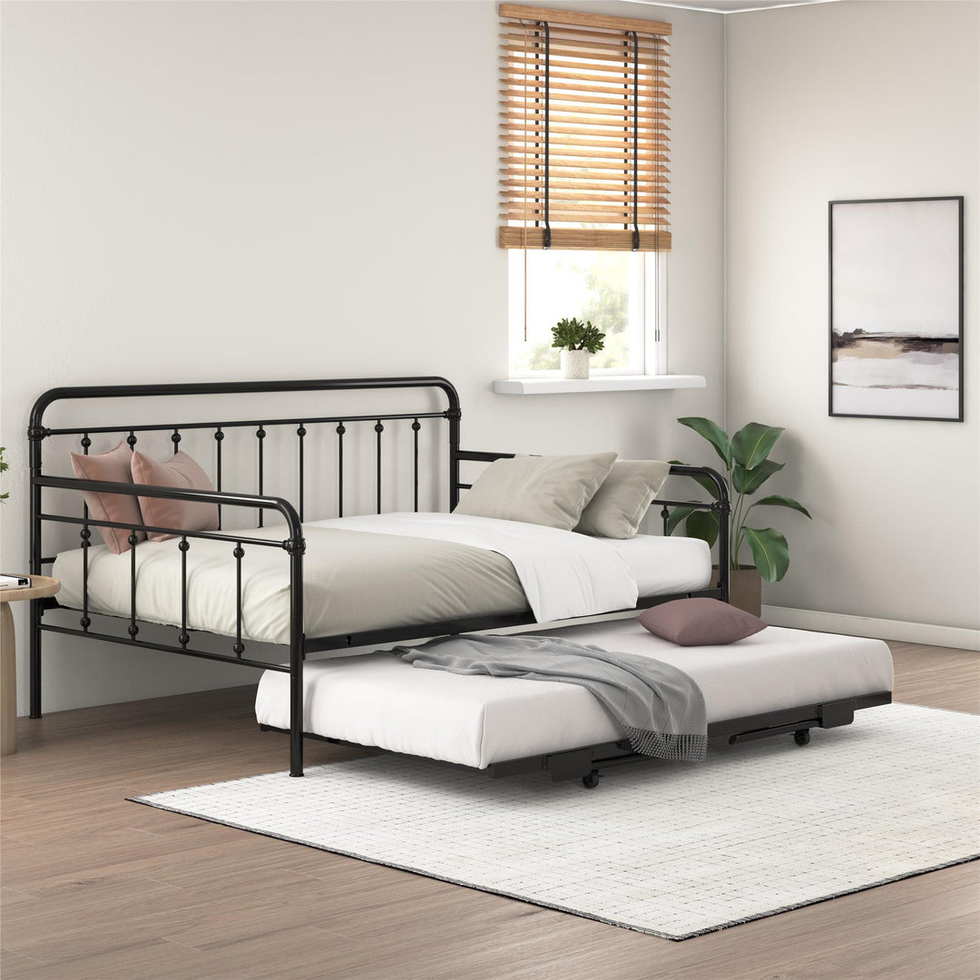 Locky Metal Daybed with Pop Up Trundle Bed - Black - Full