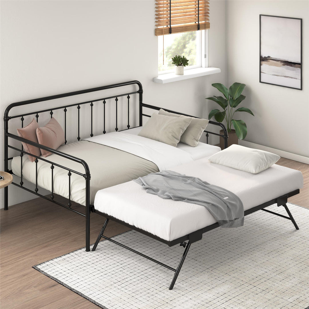 Locky Metal Daybed with Pop Up Trundle Bed - Black - Full