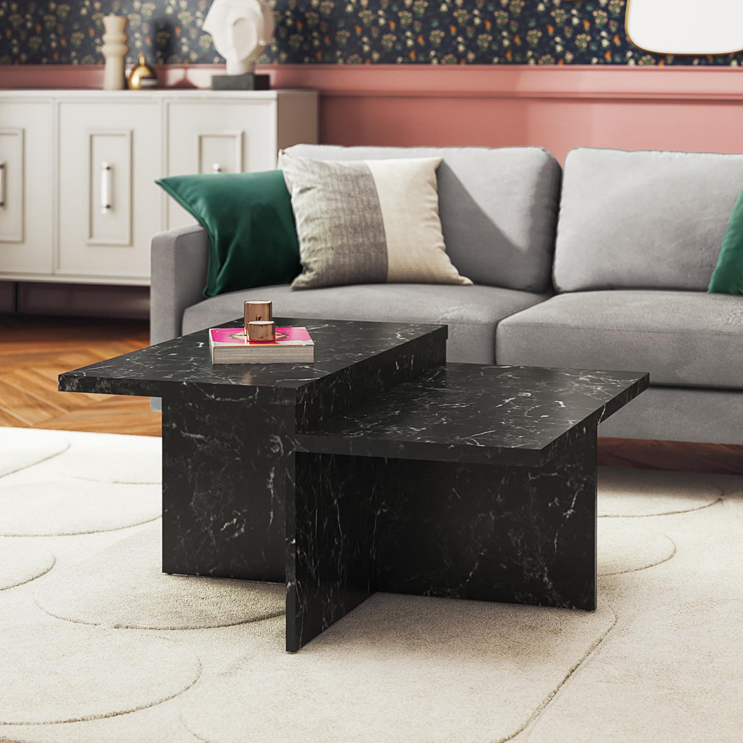 Brielle Two-Tiered Coffee Table - Black Marble