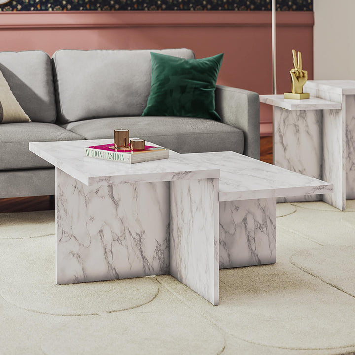 Brielle Two-Tiered Coffee Table - White marble