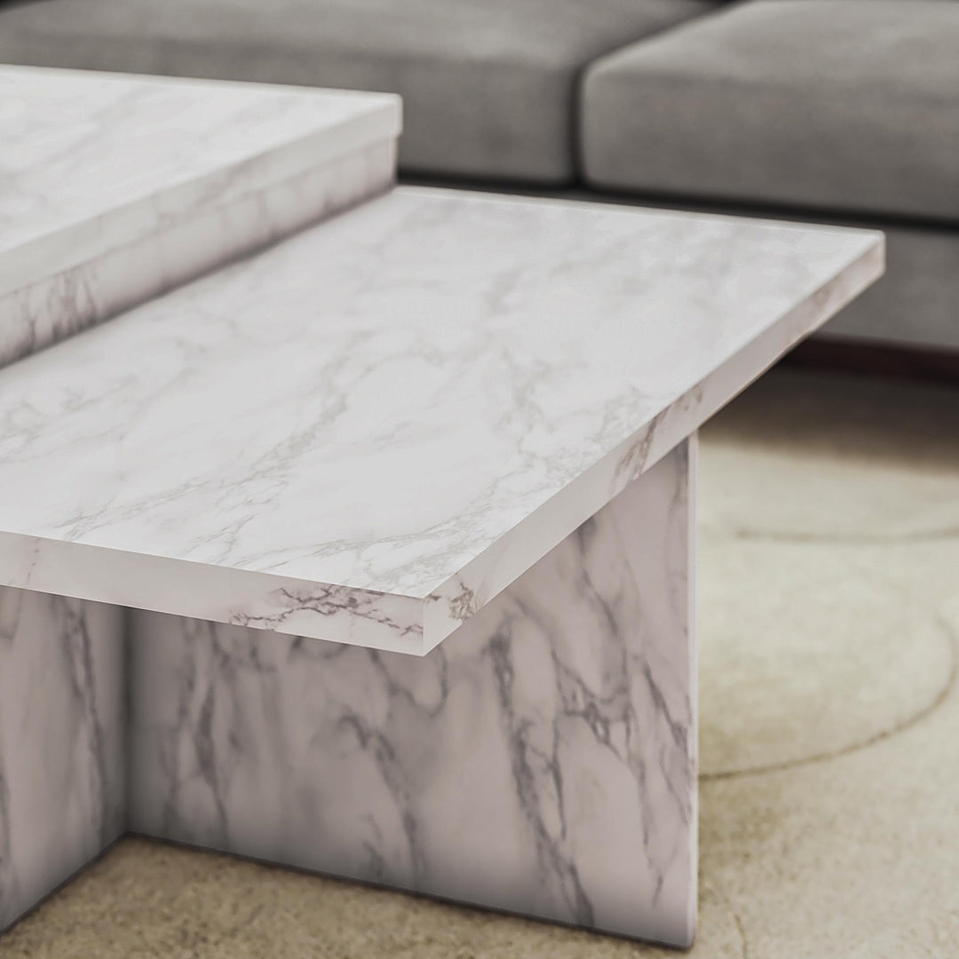 Brielle Two-Tiered Coffee Table - White marble