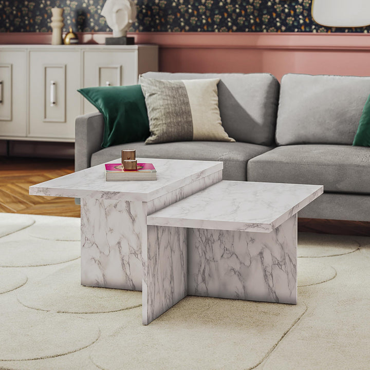 Brielle Two-Tiered Coffee Table - White marble