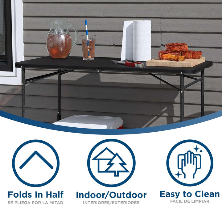 4 ft. Fold in Half Adjustable Height Indoor/Outdoor Utility Table - Black