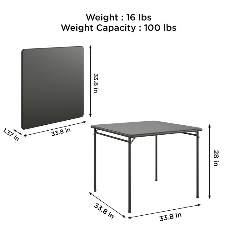 34 Inch x 34 Inch Square Vinyl Top Folding Card Table - Black - 6’ FIH