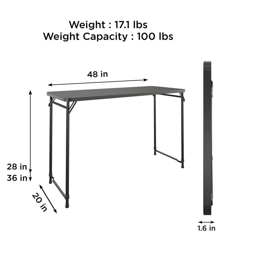 20 Inch x 48 Inch Adjustable Plastic Top Serving Folding Table - Black - 20” x 48”