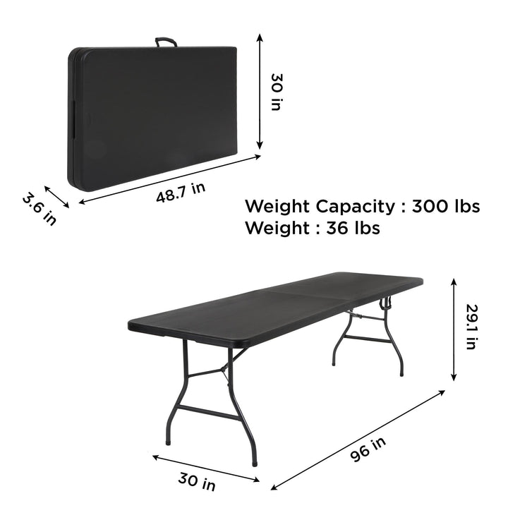 8 ft Fold-in-Half Banquet Folding Table with Handle - Black - 8’ FIH