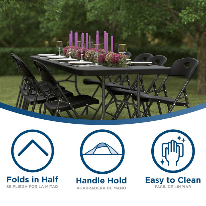 8 ft Fold-in-Half Banquet Folding Table with Handle - Black - 8’ FIH